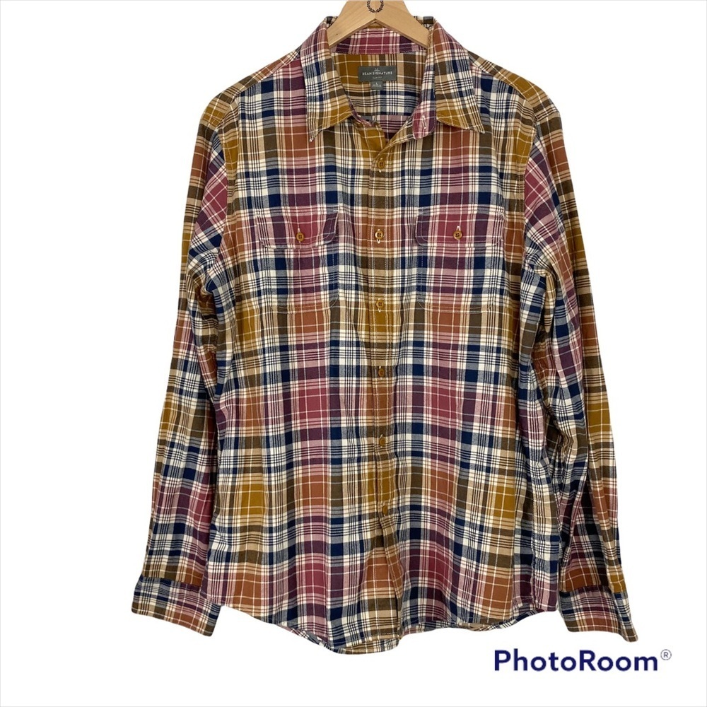 L.L. Bean Signature Slim Fit Cotton Plaid Long Sleeve Button-Front Shirt Large